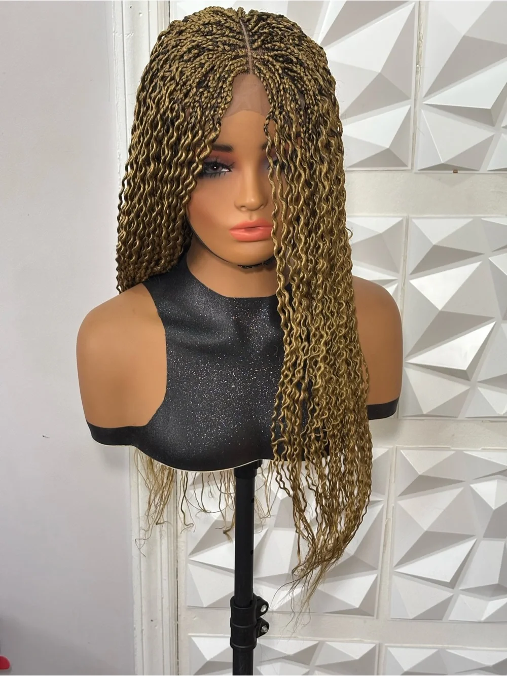 24 Inch Handmade Boho curly twist Braided Closure Wig Medium Brown Color 27 Ligh
